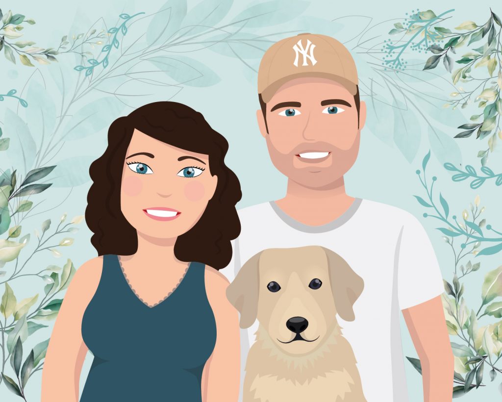 Portrait de famille Maëva, Antoine et leur chien